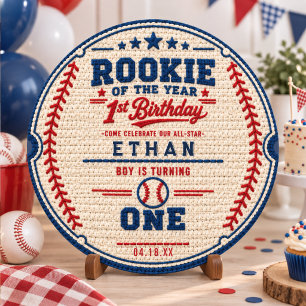 Crochet Baseball Ticket 1st Birthday baby boy Classic Round Sticker