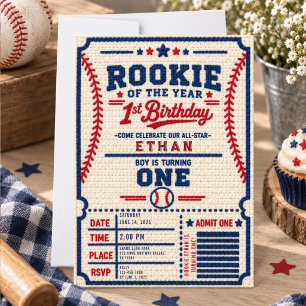 Crochet Baseball Ticket 1st Birthday Invitation