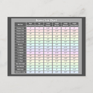 Crochet Beanie Size Chart Postcard