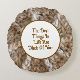 Crochet Beige Crafter Knit Crafty Love Yarn Round Pillow