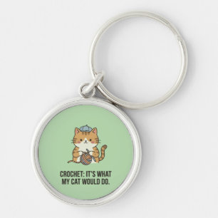 Crochet Blue Hat Yarn Ball Ginger Cat Design Keychain