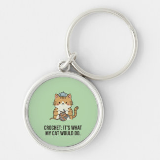 Crochet Blue Hat Yarn Ball Ginger Cat Design Keychain