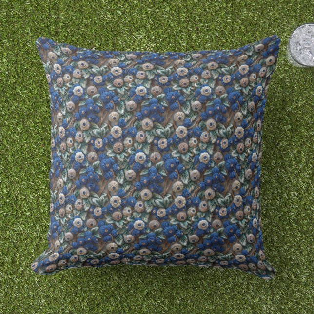 Crochet Blueberries Fruit  Outdoor Pillow (Grass)