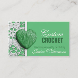 Crochet - Cartes de visite verts en forme de coeur
