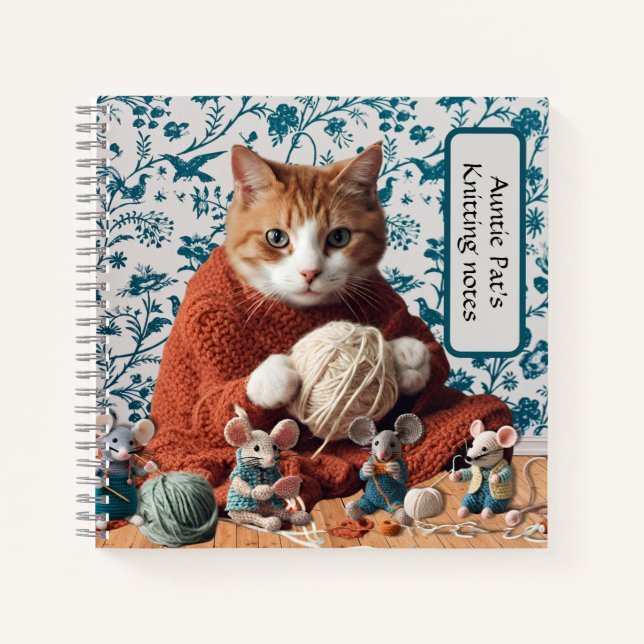 Crochet Cat and Mouse knitting knitter Notebook (Front)