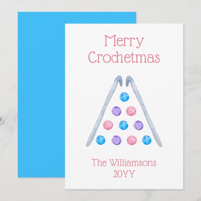 Crochet Christmas Tree Watercolor Yarn Turquoise Holiday Card (Front/Back)