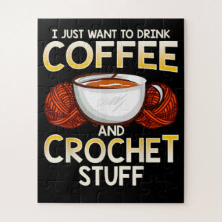 Crochet Coffee And Crocheting Lovers Knitters Jigsaw Puzzle