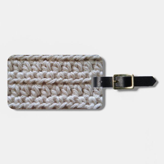 Crochet Cotton Yarn Texture - Ecru Luggage Tag (Front Horizontal)