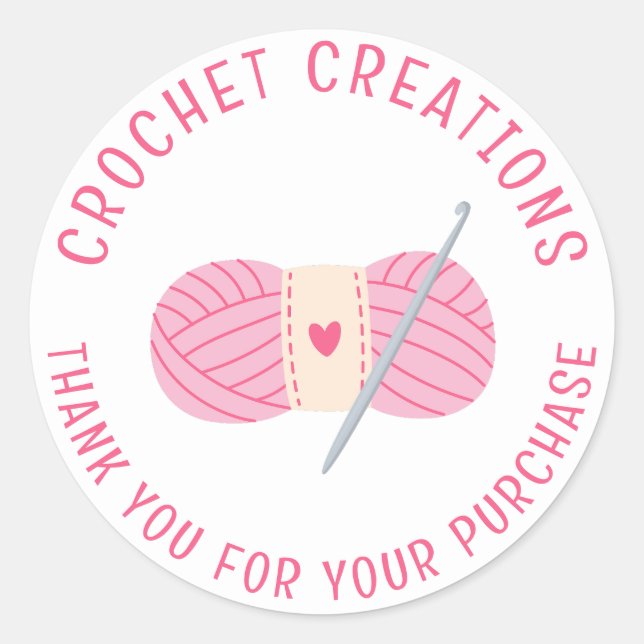 Crochet Crocheting Thank You Custom Small Business Classic Round Sticker (Front)