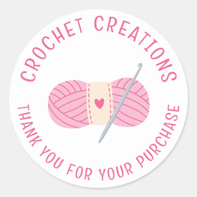 Crochet Crocheting Thank You Custom Small Business Classic Round Sticker (Front)