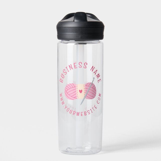 Crochet Crocheting Website Custom Business Name Water Bottle (Front)