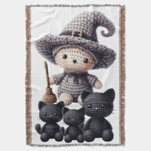 Crochet Cute Witch Throw Blanket