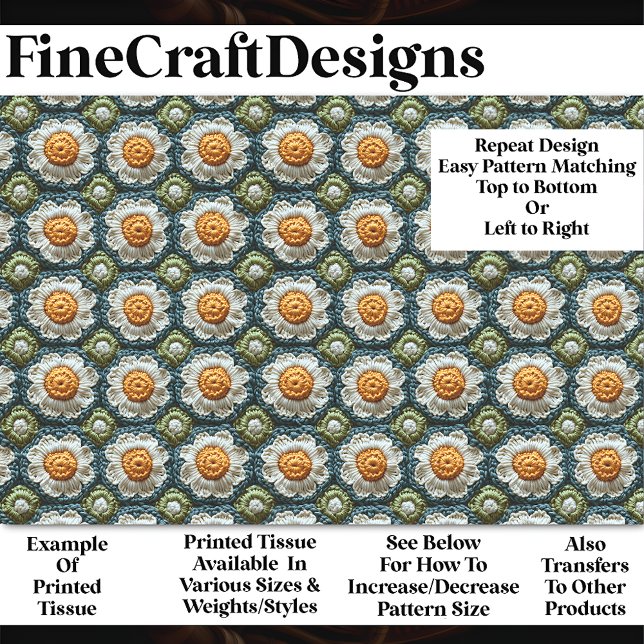 Crochet Daisy Granny Squares Pattern BN8 Decoupage Tissue Paper (Creator Uploaded)