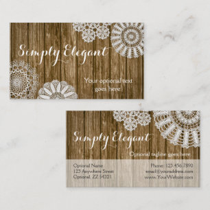 Crochet Doilies on Rustic Wood Country Farmhouse Business Card