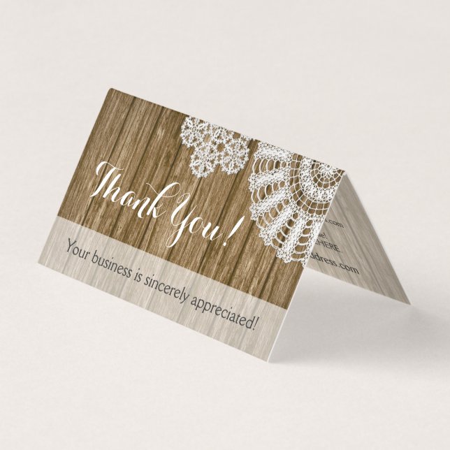 Crochet Doilies Rustic Wood Country Thank You Card (Front)
