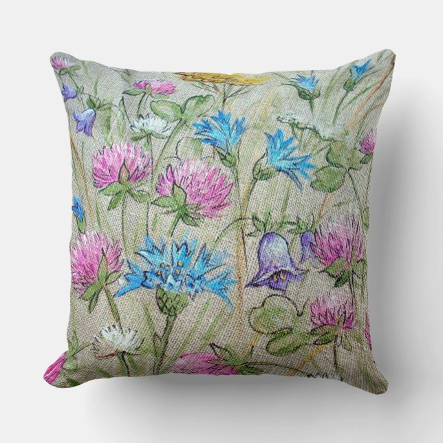 Crochet Floral Print Home Decor Designs Throw Pillow (Front)