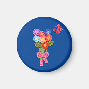 Crochet Flower Bouquet Print Keychain Magnet