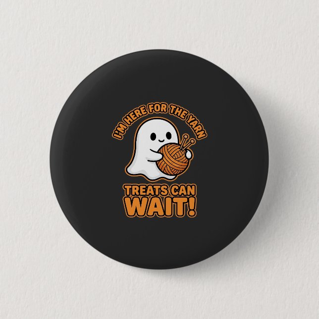 Crochet Ghost Yarn Halloween Design 2 Inch Round Button (Front)