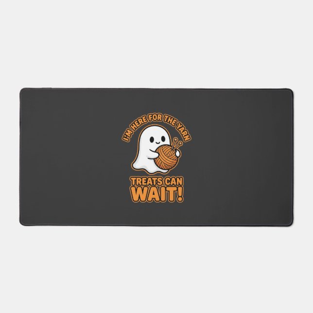 Crochet Ghost Yarn Halloween Design Desk Mat (Front)