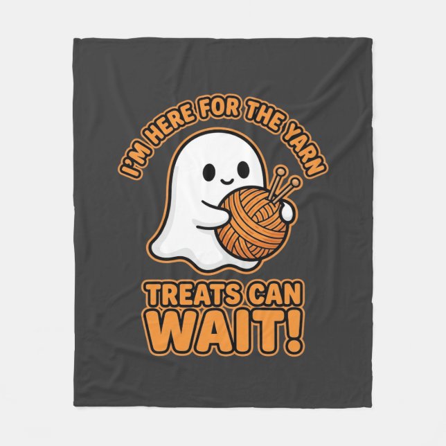 Crochet Ghost Yarn Halloween Design Fleece Blanket (Front)