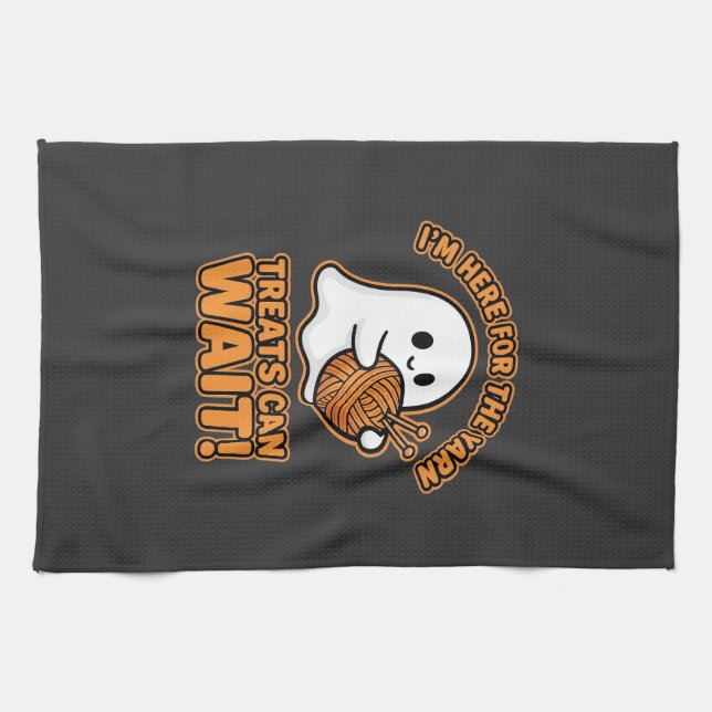 Crochet Ghost Yarn Halloween Design Kitchen Towel (Horizontal)