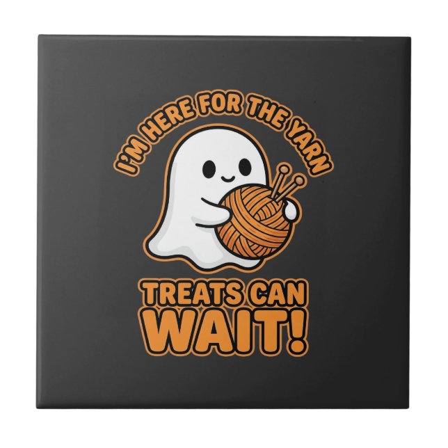 Crochet Ghost Yarn Halloween Design Tile (Front)