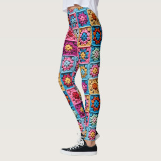 Crochet Granny Square Pattern Effect Leggings