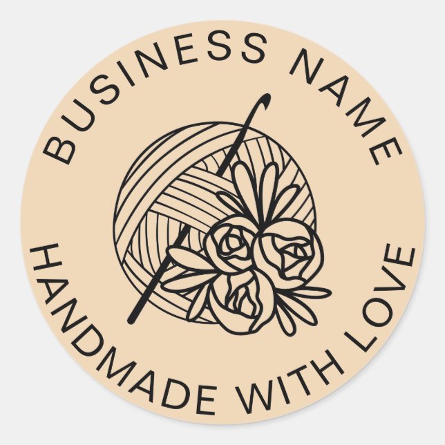 Crochet Handmade Custom Business Name Classic Round Sticker (Front)