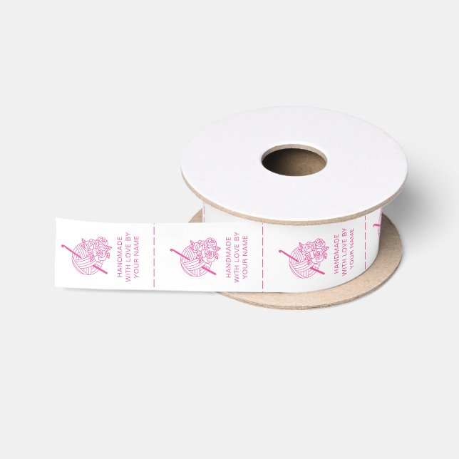 Crochet Handmade Pink Yarn Clothing Labels Satin Ribbon (Spool)