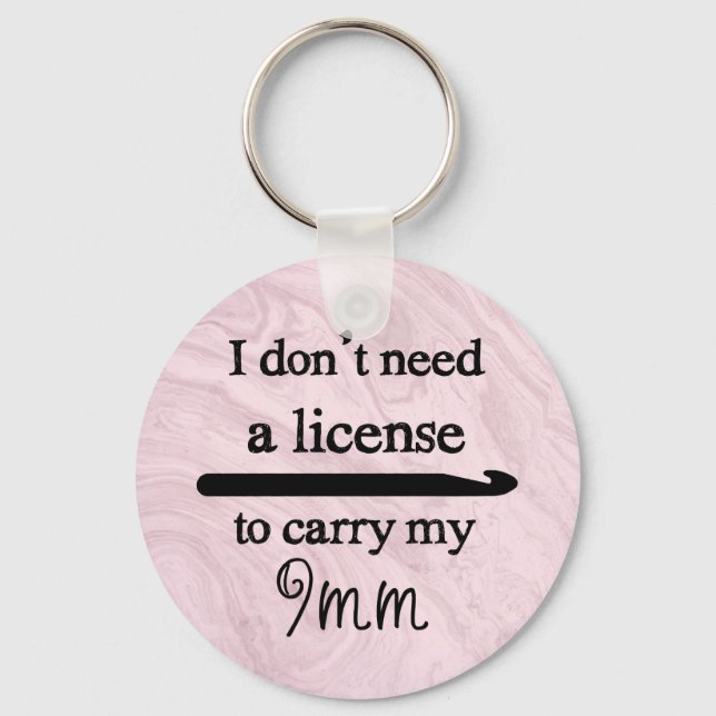 Crochet Hook License Crafts Pink Marble Keychain (Front)