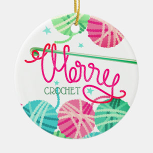 Crochet hook Merry Christmas yarn tree ornament