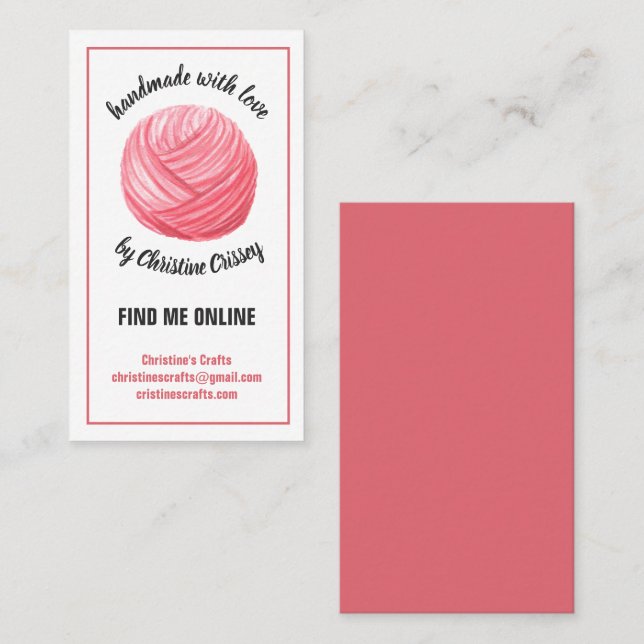 Crochet / Knit Pink Yarn Handmade Craft Business Card (Front/Back)