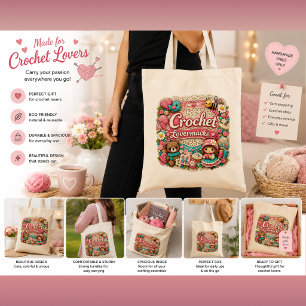 Crochet Lover Tote Bag   Cute Yarn Lover Gift Bag 