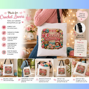 Crochet Lover Tote Bag   Cute Yarn Lover Gift Bag 