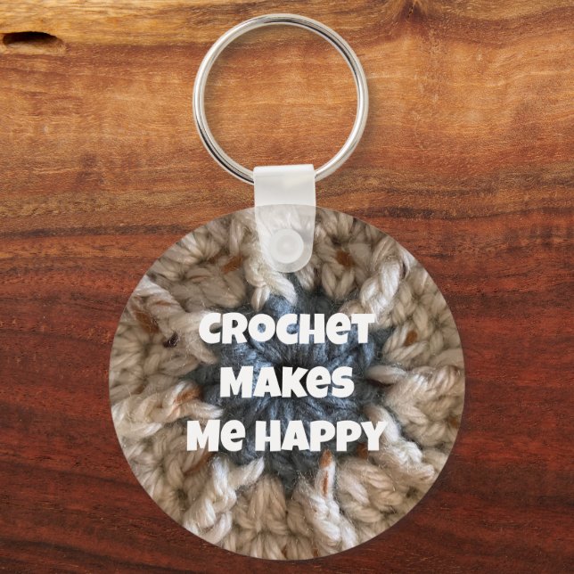 Crochet Makes Me Happy Crafter Handmade Yarn Keychain (Front)