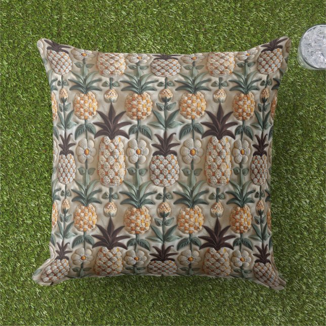 Crochet Pineapples Fruit  Outdoor Pillow (Grass)