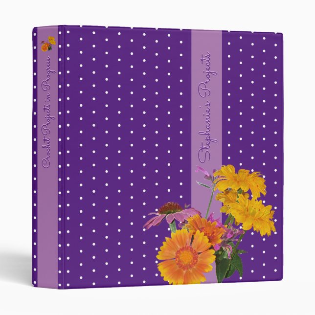 Crochet Project Organizer | Purple Floral Binder (Front/Spine)