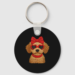 Crochet Puppy Heart Sungles Red Bow Valentines Day Keychain