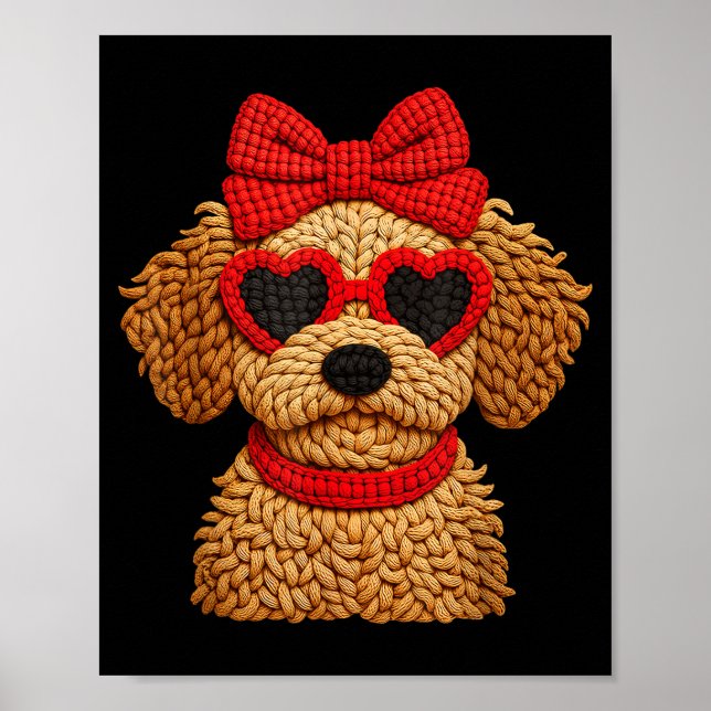 Crochet Puppy Heart Sungles Red Bow Valentines Day Poster (Front)