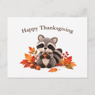 Crochet Raccoon Thanksgiving Postcard
