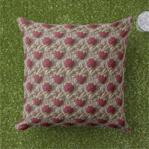 Crochet Raspberries Fruit  Outdoor Pillow