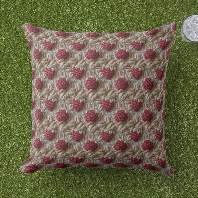 Crochet Raspberries Fruit  Outdoor Pillow (Grass)