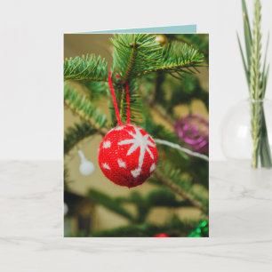 Crochet red Christmas bauble Holiday Card