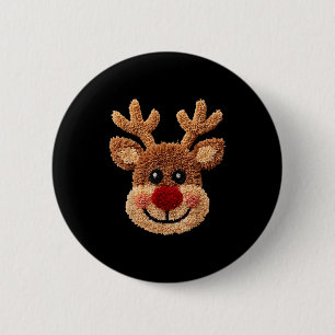 Crochet Reindeer Face Merry Christmas Girly Kids T 2 Inch Round Button