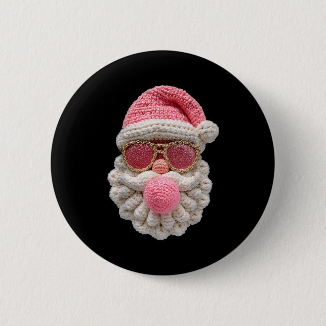 Crochet Santa Blowing Bubble Gum Christmas Girly K 2 Inch Round Button (Front)