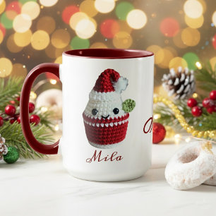 Crochet Santa Cupcake Personalized Name Christmas Mug