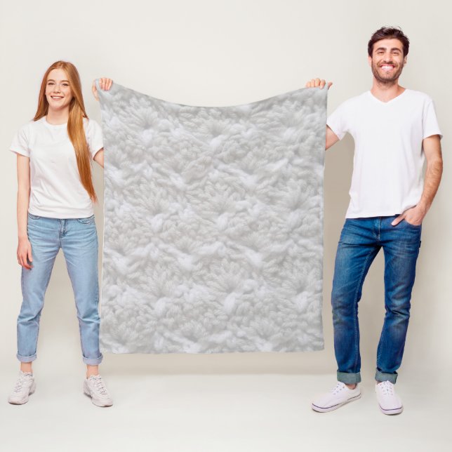 Crochet Shell Stitch Yarn Grey & White Fleece Blanket (In Situ)
