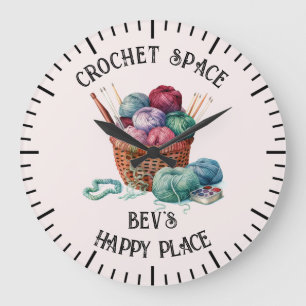 Crochet space happy place large clock