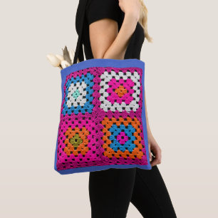 Crochet Square Vivid Colours Crochet Lovers Tote Bag