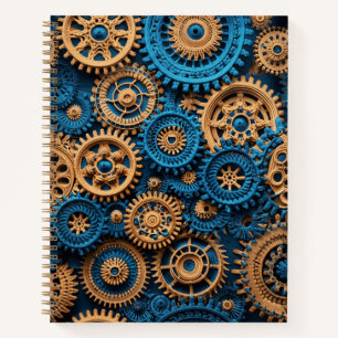 Crochet Steampunk Gear Pattern Brown Blue Notebook